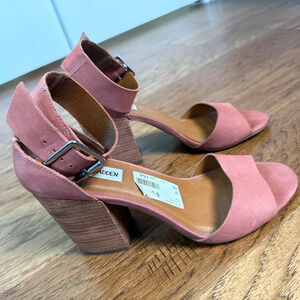 Steve Madden Estoriaa Ankle Strap Leather Suede Chunky Sandals Pink Women Sz 9M